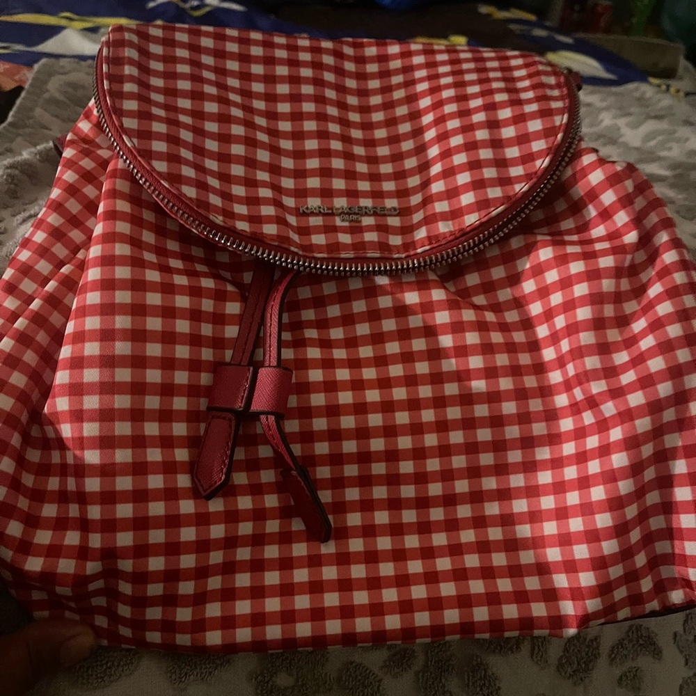 Karl Legerfeld Red Checkered Backpack